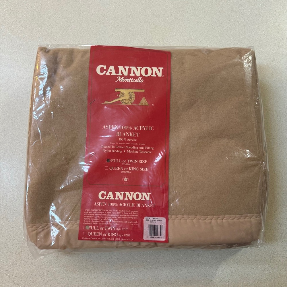Vintage Cannon Monticello Aspen Blanket Cocoa Tan Acrylic Full Twin 72x90 USA
